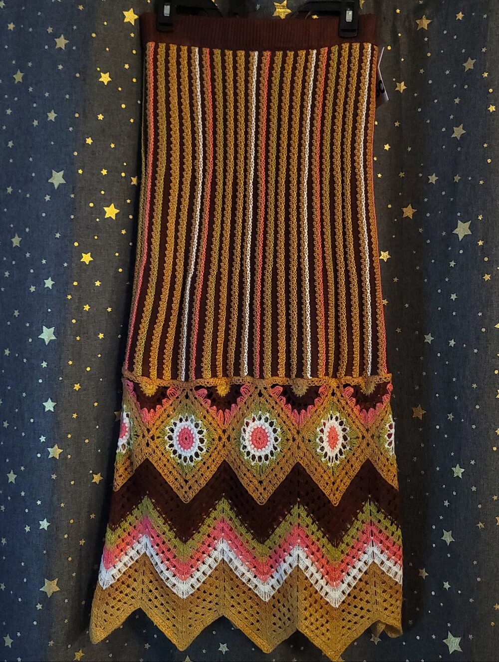 SO | Crocheted Brown, Pink, Mustard Skirt Medium